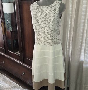 Anne Klein Cream Lace and Tan Sleeveless Midi Dress